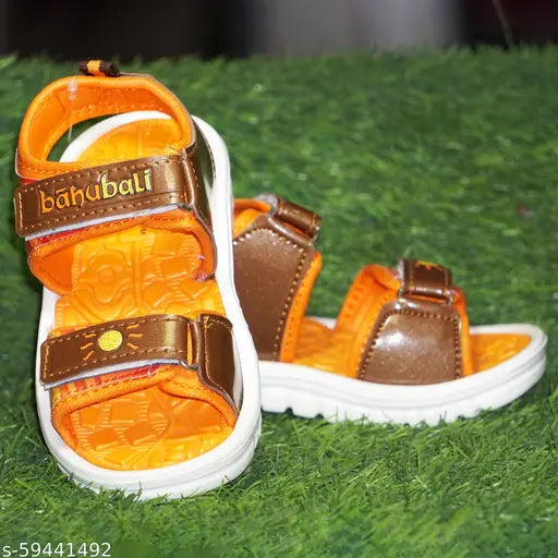 Tan, orange & green EVA kids sandals, Chhota Bheem printed design, ideal for boys aged 2-3 years, PVC sole, Velcro fastening