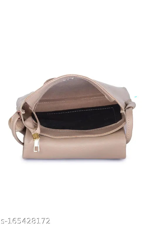 Tan PU sling bag, multiple pockets