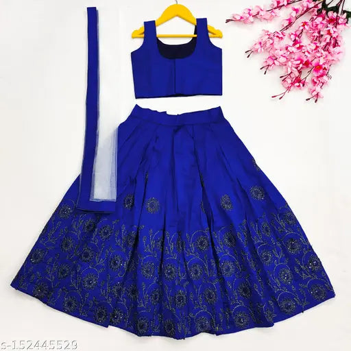 Taffeta silk embroidered lehenga choli for girls (2-6yrs), India origin, elegant design