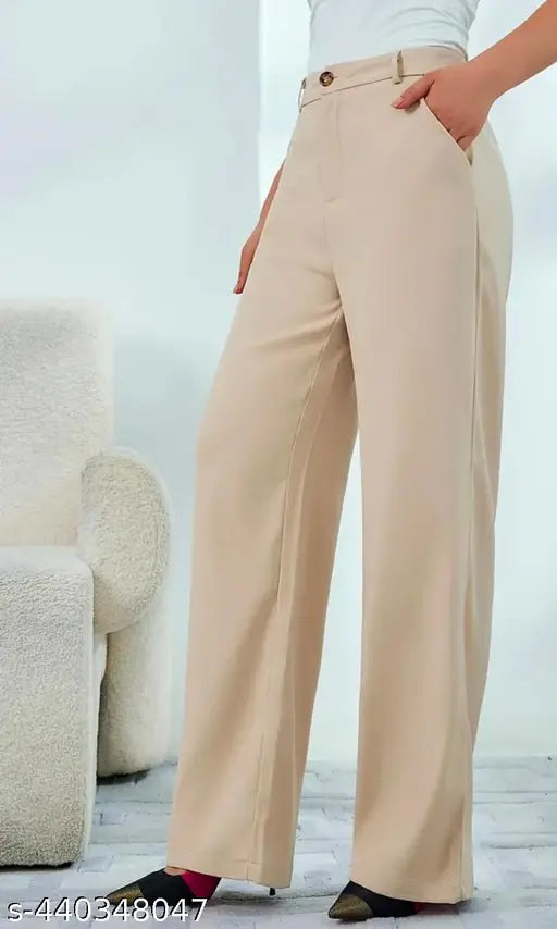 Tan cotton high-waisted trousers for women