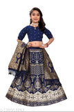 Bamboo Lehenga Choli set for little girls, featuring short sleeved zari woven top and jacquard stitch dupatta, 7-12 years, Indian origin
