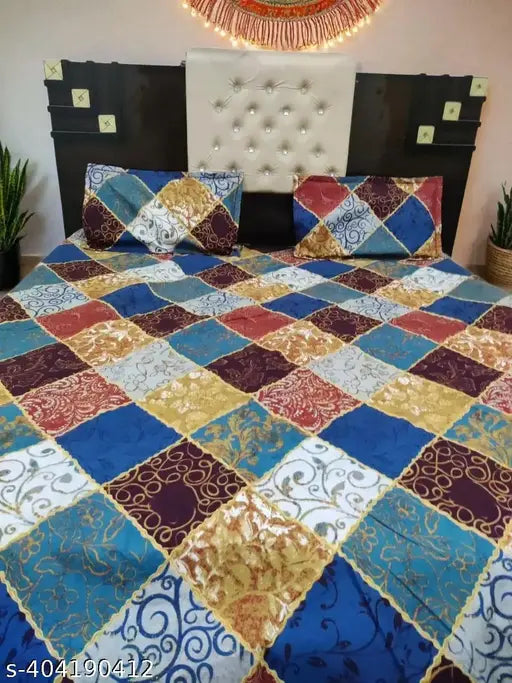 Luxuriously soft, breathable cotton checked Bliss Bed Sheet. King-size, ideal for summer, elevates sleep experience. Machine washable, dryer friendly. Made in India