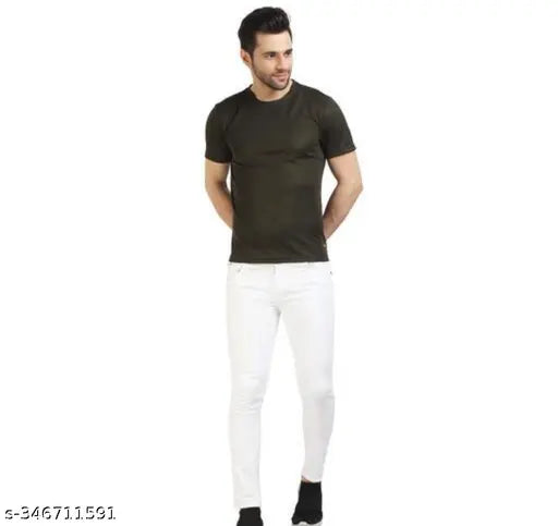 Denim, plain white jeans for men by FLAYING MEN SY2U3E on hanger