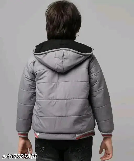 Grey and black padded jacket with hood