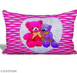 100 Cotton Jaipuri Cartoon Bed Sheet with 2 Pillow Covers, pink and blue teddy bears