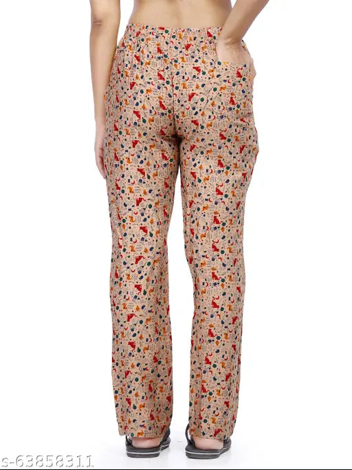 Colorful print pants, long sleeves, fitted waist