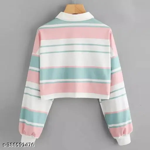 Striped long-sleeve Lycra t-shirt, 95% polyester, 5% spandex. Comfortable and flattering fit. Easy care and maintenance