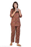 Rayon print nightsuit set, top bottom pyjamas with three-quarter sleeves, Made in India