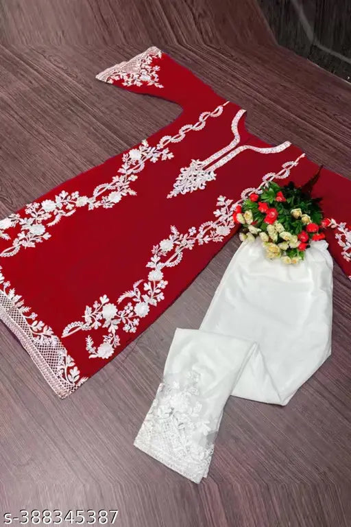 Georgette and crepe Pakistani kurta pair with embroidered net, long sleeves, and palazzo pants for women (S-XXXL)