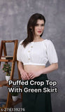 Trendy professional crepe crop top & bottom, solid net, size L (waist 32in, length 39in), Indian-made workwear attire