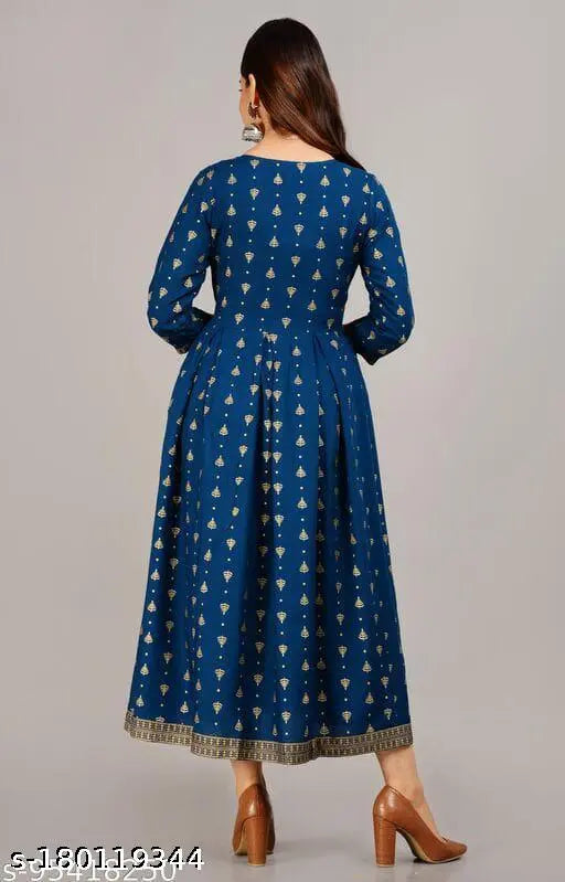 Raj Bharat Anarkali Rayon Women's Kurti, printed combo three-quarter sleeve daily/festive wear, India origin