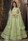 Soft net semi-stitched lehenga choli dupatta set for women, embellished and under budget. Free size, net fabric, Indian origin