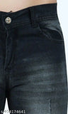 Grey rough denim slim fit jeans men's casual wear