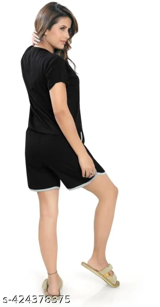 Black BTS print nightsuit with hoisery cotton top and shorts, short sleeves, sizes range from 9-16 years old, India origin
