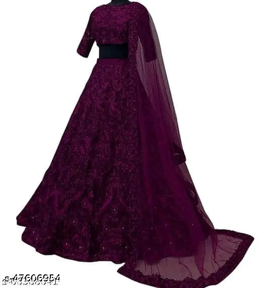 Taffeta silk lehenga and dupatta set, embroidered with free size (waist 44in, length 42in), ideal for Indian partywear or bridal events
