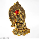 Gold-plated metal Ganesh idol, 12cm x 15cm x 5cm, Indian handicraft for home decor or office