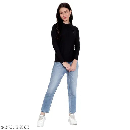 Stylish women's and girls polo neck lycra half zip sports T-shirt pack of 2, solid print in soft, comfortable polyester fabric