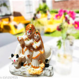 Polyresin Radha Krishna Murti with Kamdhenu Cow, Indian handcrafted home decor item, 6 cm x 10 cm x 9 cm size