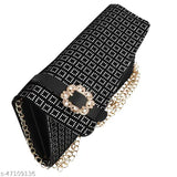Black embroidered purse with chain strap and beaded trim