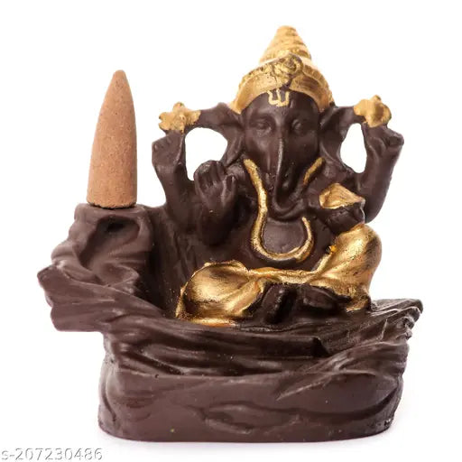 Divine Collections Lord Ganesha Smoke Backflow Fountain, premium poly resin Ganesh Idol (10cm x 13cm x 9cm). Fragrant smoke backflow incense holder for meditation, yoga studios, or home decor. Made in India