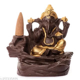 Divine Collections Lord Ganesha Smoke Backflow Fountain, premium poly resin Ganesh Idol (10cm x 13cm x 9cm). Fragrant smoke backflow incense holder for meditation, yoga studios, or home decor. Made in India