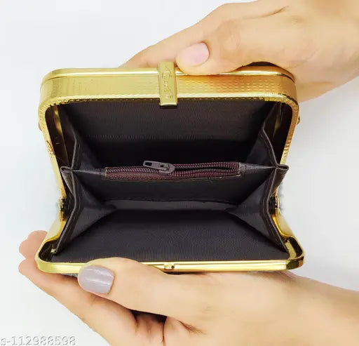 Gold metallic sling bag with multiple card slots, cute design