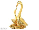 Metal swan pair with gold plating, decorative showpiece for home, temple, office - 7cm x 9cm x 16cm