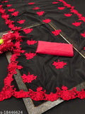 Red and black embroidered net Bollywood Fashion saree with matching satin silk blouse, Indian design on display