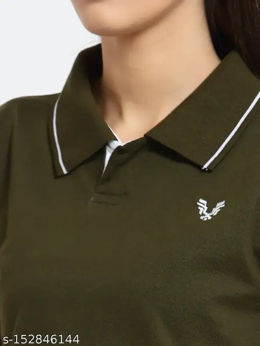 Olive green short sleeve cotton t-shirt for women, KZALCON brand, versatile wardrobe addition