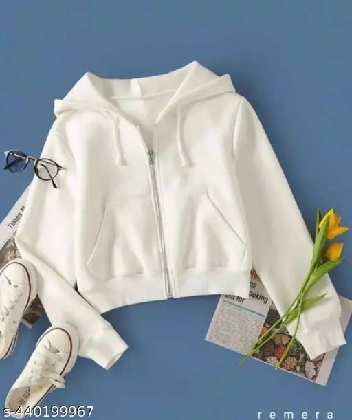 White Colour Crop Kids Sweatshirts
