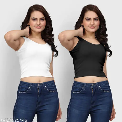 White cotton workout crop tank top 2 pack, black - buttery-soft racerback yoga tank tops for women