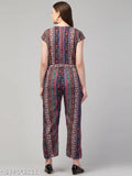 Multicolor floral print crepe jumpsuit for women, versatile for various occasions, high-quality fabric for comfort and durability