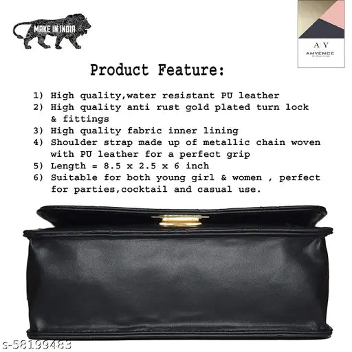 Black synthetic leather shoulder bag, crossbody side sling