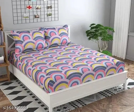 Glace cotton fitted bedsheet, 360 degree elastic, abstract pattern, superfine quality for adult use in summer, double queen size from India
