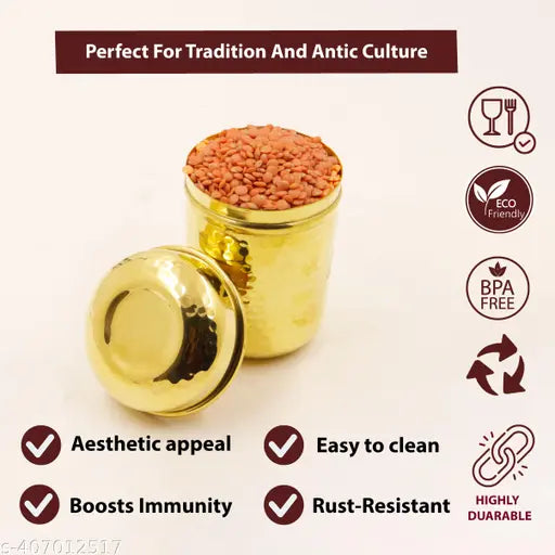 Gold-toned brass canister, suitable for food storage