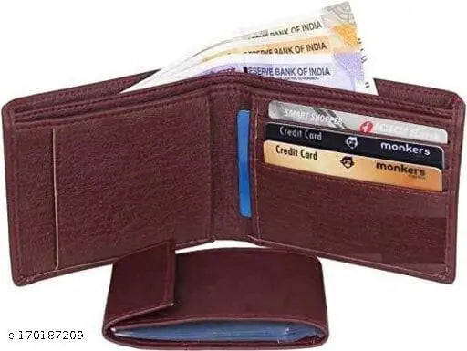 Premium PU leather wallet for men by RoyalWing/ Uinicq, solid net design with 2 compartments, free size (5cm x 4cm), super sleek and sturdy credit card holder