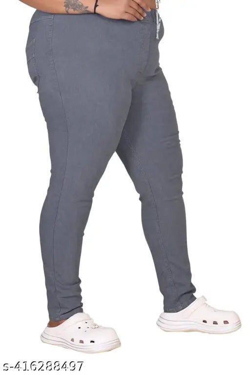 Grey premium denim jeggings for plus size, 40-inch length, 4XL to 9XL sizes available, India origin