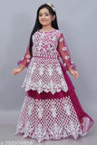 Embroidered kids festive wedding lahenga choli, net fabric with long sleeves, ideal for Indian events