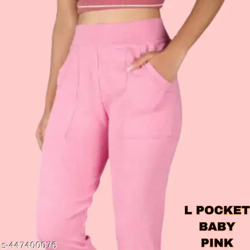 Cotton blend solid women's jeggings, comfortable fit for yoga or casual wear, mid waist design