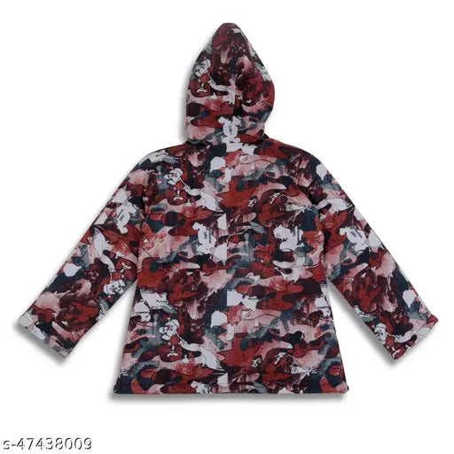 The image displays a princess stylish girls jacket. It features a camo pattern on a bright red background, with visible zippers and what appears to be a hooded style. There are no additional discernable features in the image