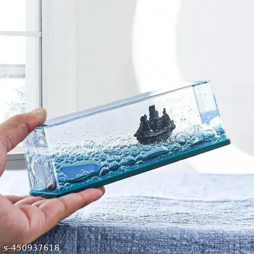 Titanic resin cruise ship paperweight, acrylic dashboard decor, liquid wave design for home or office