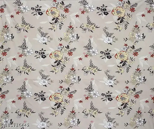 Elastic fitted double bedsheet in beige, featuring a soft glace cotton fabric with floral print and two king size pillow covers. High-quality, wrinkle-resistant, machine washable, and breathable, ideal for summer