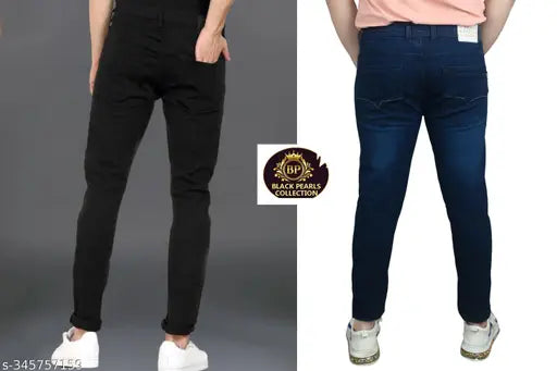 Attractive solid denim men's pack-of-two, sizes 28, 30, and 32, made in India