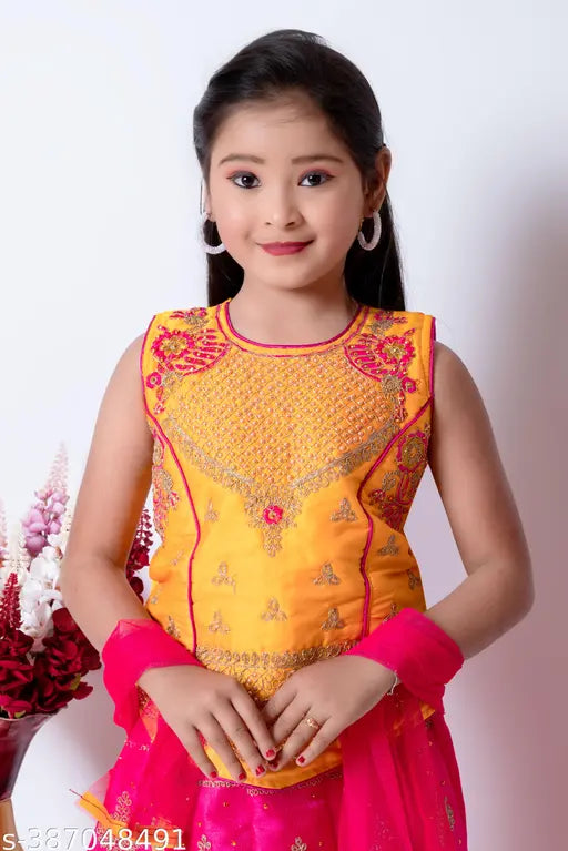Kids girl satin lehenga choli with super net dupatta, embroidered, vibrant colors, 1-9 years sizes available