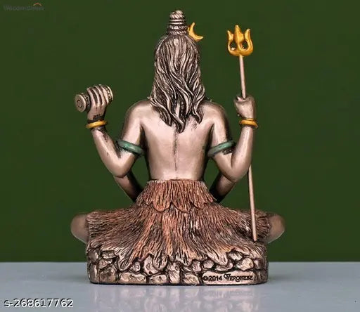 Bronze Bholenaath Shiva Idol with Trishool and Damru, decorative religious item for car dashboard or home temple