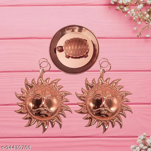 Copper metal turtle sun wall decor plate (Vastu Feng Shui home and office decor)