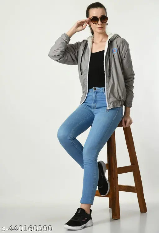 Women trendy warm zipper jacket - Grey