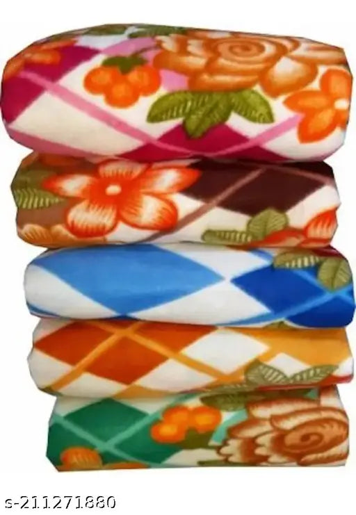 Fleece floral AC bed blanket combo pack of 4 for mild winter, Indian-made for AC room decor