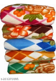 Fleece floral AC bed blanket combo pack of 4 for mild winter, Indian-made for AC room decor