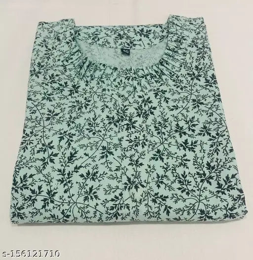 Green printed kurta with black floral pattern
